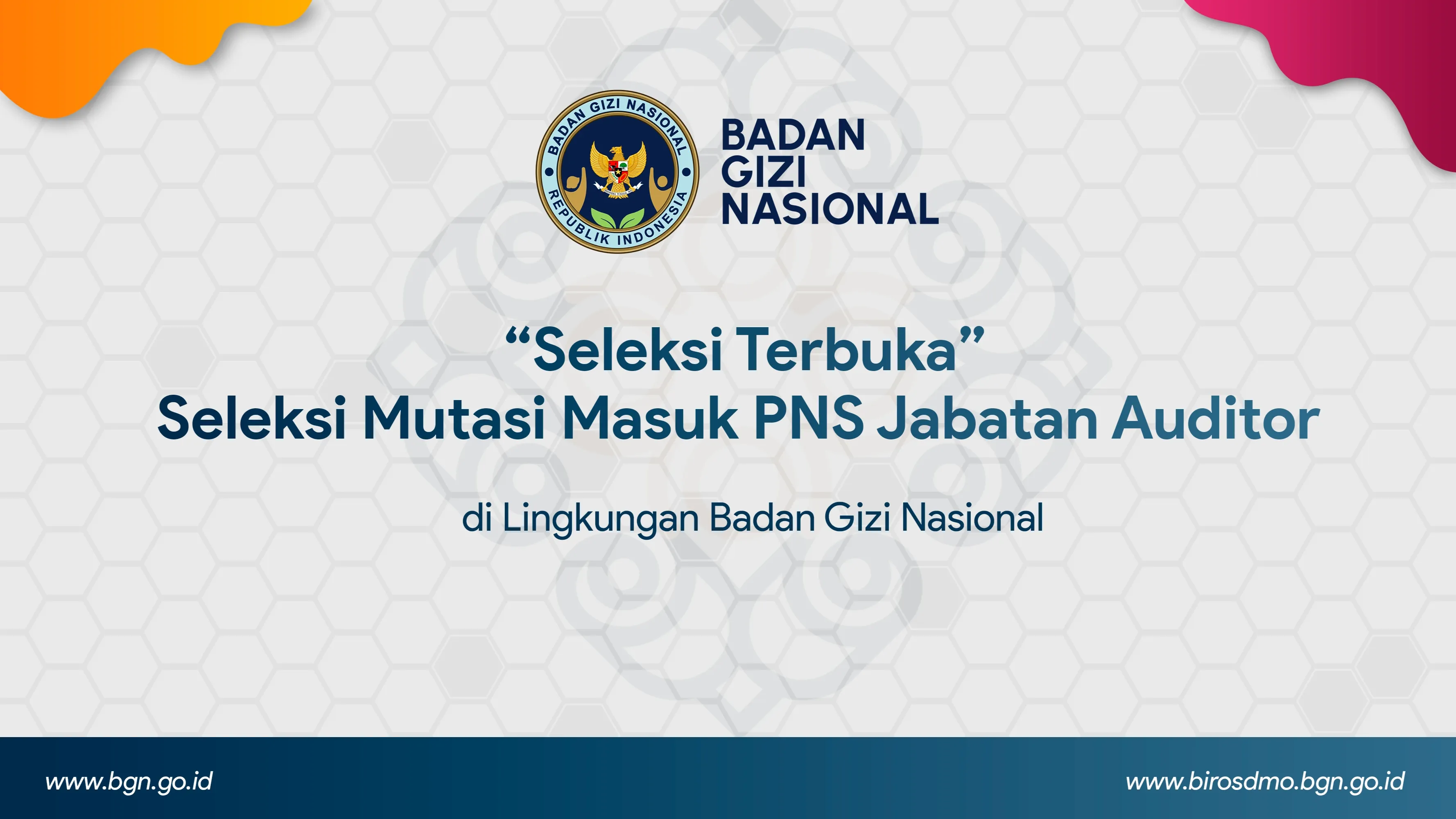 Seleksi Terbuka - Seleksi Mutasi Masuk PNS Jabatan Auditor di Lingkungan Badan Gizi Nasional Bintan